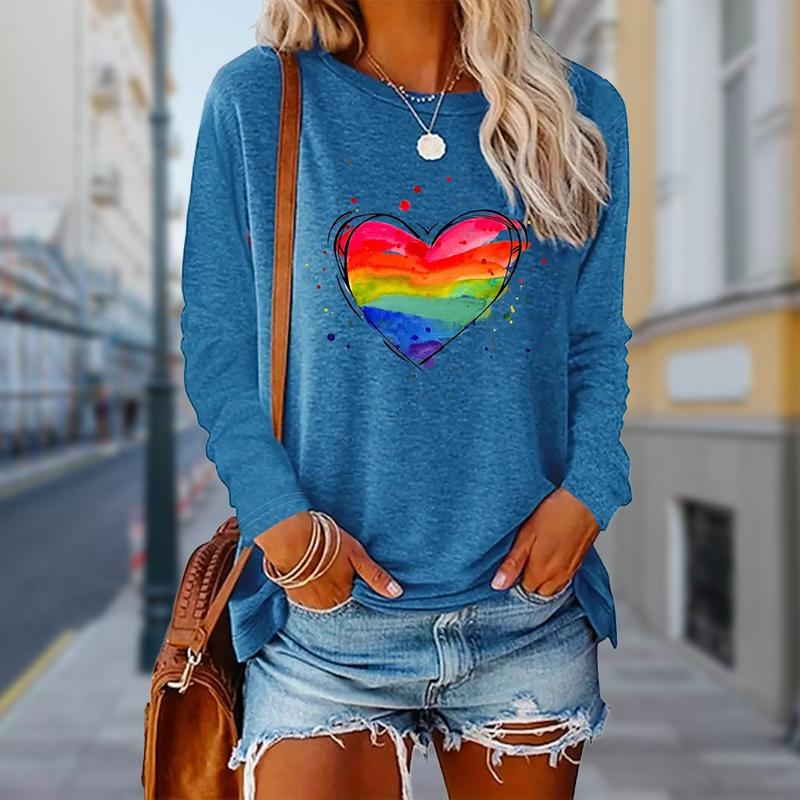 Women Autumn Tops Loose Cat Print Causal Long Sleeve T-shirt Top Blouse