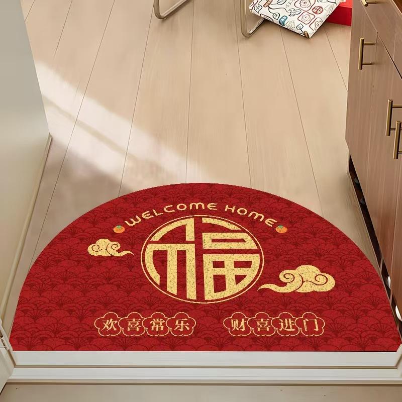 

Коврик для входа Грязеотталкивающий красный ковер Дверь ванной комнаты Водопоглощающий Быстросохнущий Полукруглый противоскользящий коврик для двери 40 * 60Cm