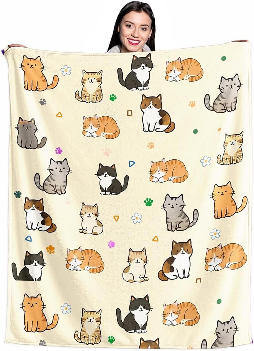 

VIKAMA Cartoon Cat Pattern Blanket, Children s Warm Coverlet, Soft Flannel Blanket, Bedroom And Living Room Home Decoration 75cmx90cm