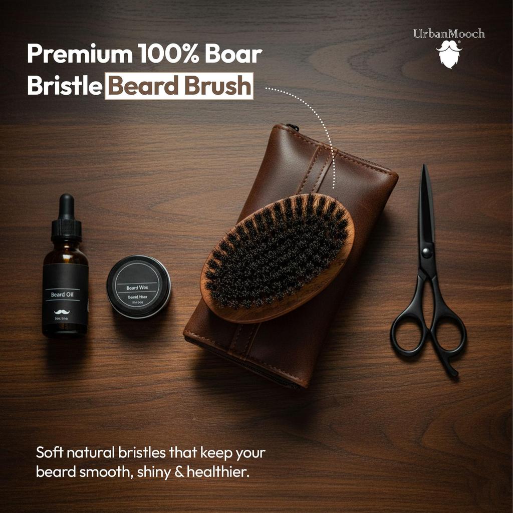 UrbanMooch Beard Brush | Premium 100% Boar Bristle Beard Brush for Men Soft | Travel-Friendly with Sturdy Wood Handle | Handcrafted in India | Idea