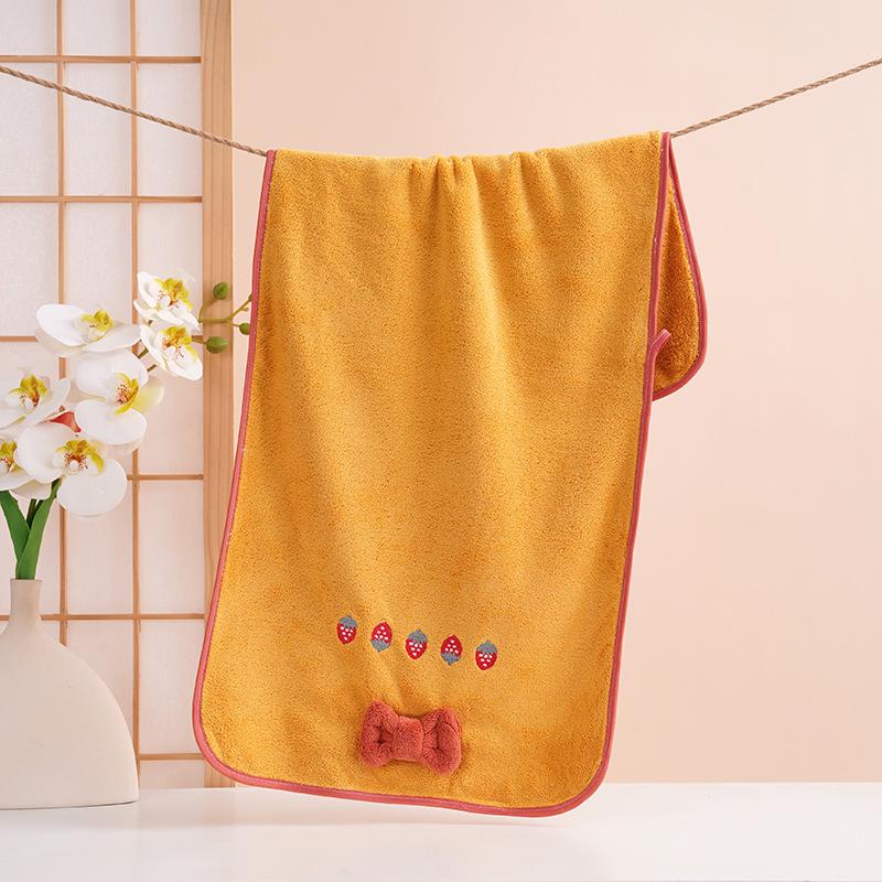 Strawberry Embroidered Bowknot Bath Towels - Coral Fleece Gift Set