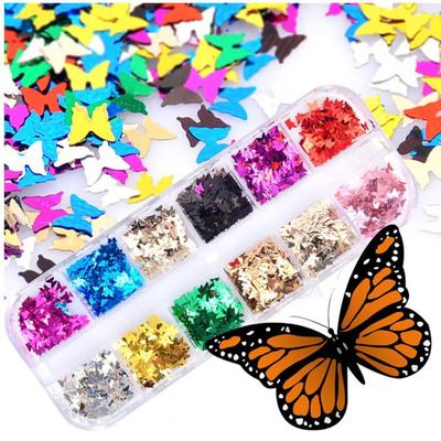 12 Farben Schmetterling Glitzer Nagel Pailletten Nail Art Flakes Buntes Konfetti Glitzer Aufkleber Abziehbilder