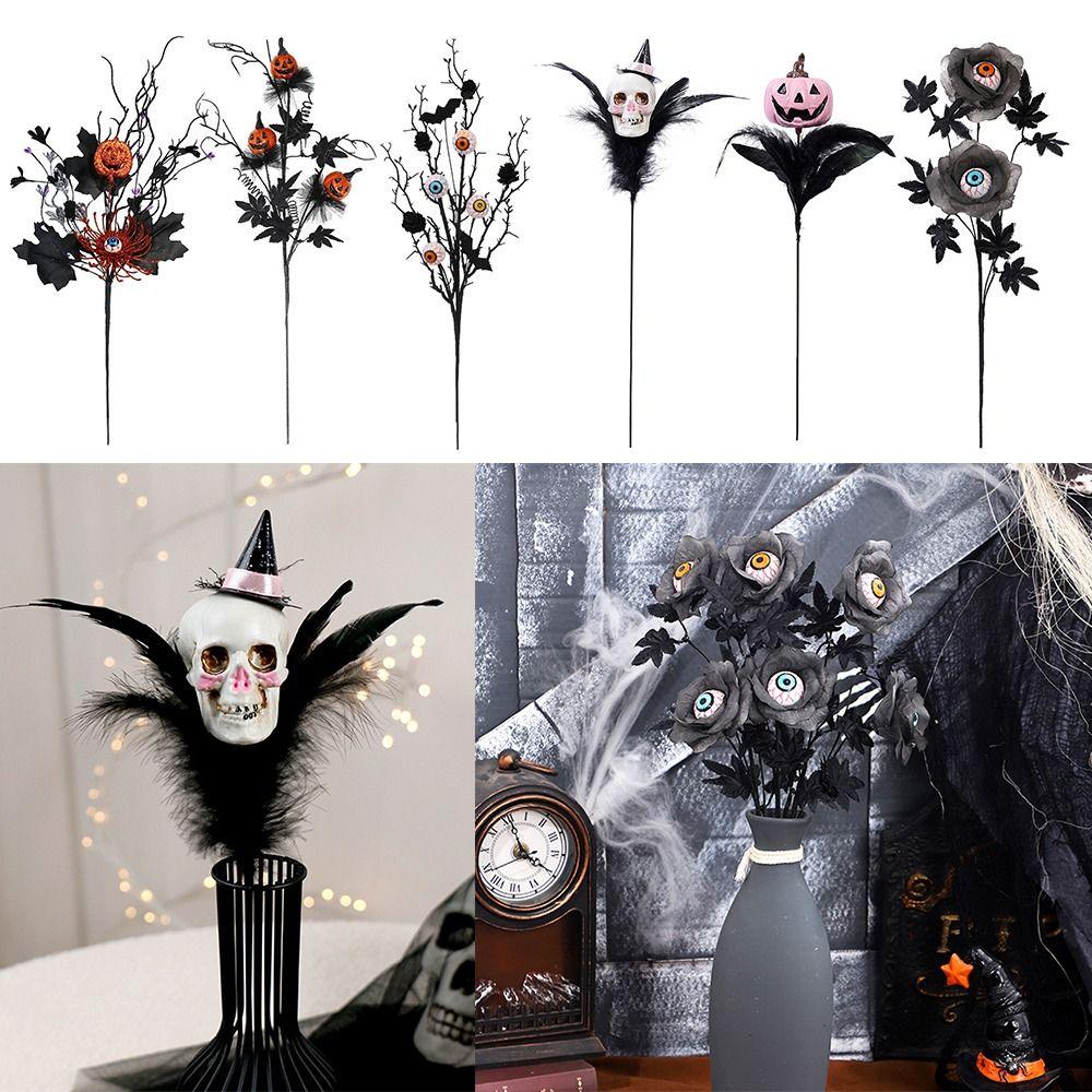 Black Halloween Decorations DIY Accessories Artificial Pumpkin Maple Branches Props Halloween Halloween Pumpkin Flower Stem