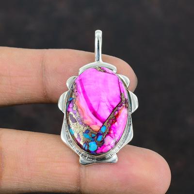Natural Kingman Pink Dahlia Turquoise Pendant Genuine Gemstone Jewelry 925 Sterling Silver Pendant Handmade Pendant Silver Jewelry For Gifts