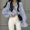 New Arrivals Open Run Women Stripe Balloon Sleeve Loose Fit Shirt