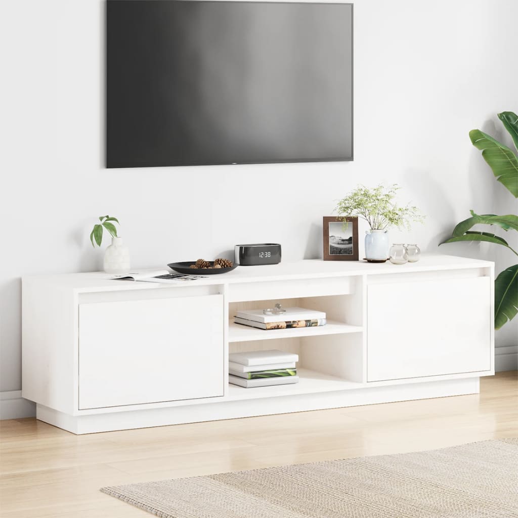TV Stand White 140 x 35 x 40 cm Solid Pine Wood