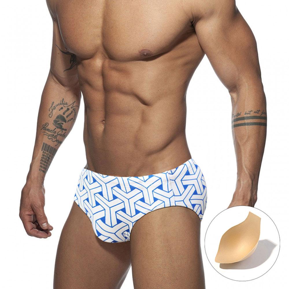 Men Swim Briefs Trunks Color Blocking Fashion Print Tight Fit Sexy Swimwear Beach Wear Tanning Surfing GYM