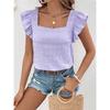   Women's Square Neck Ruffle Sleeve Crop Top Textured Casual Summer Tops