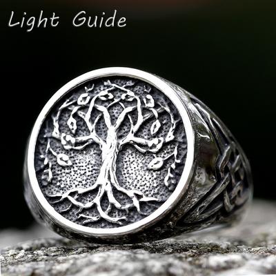 Nouveau Nouveau Nordique Vikings Runes Amulette Arbre de Vie Bague Hommes Acier Inoxydable Odin Anneaux Pour Femmes Bijoux Hommes