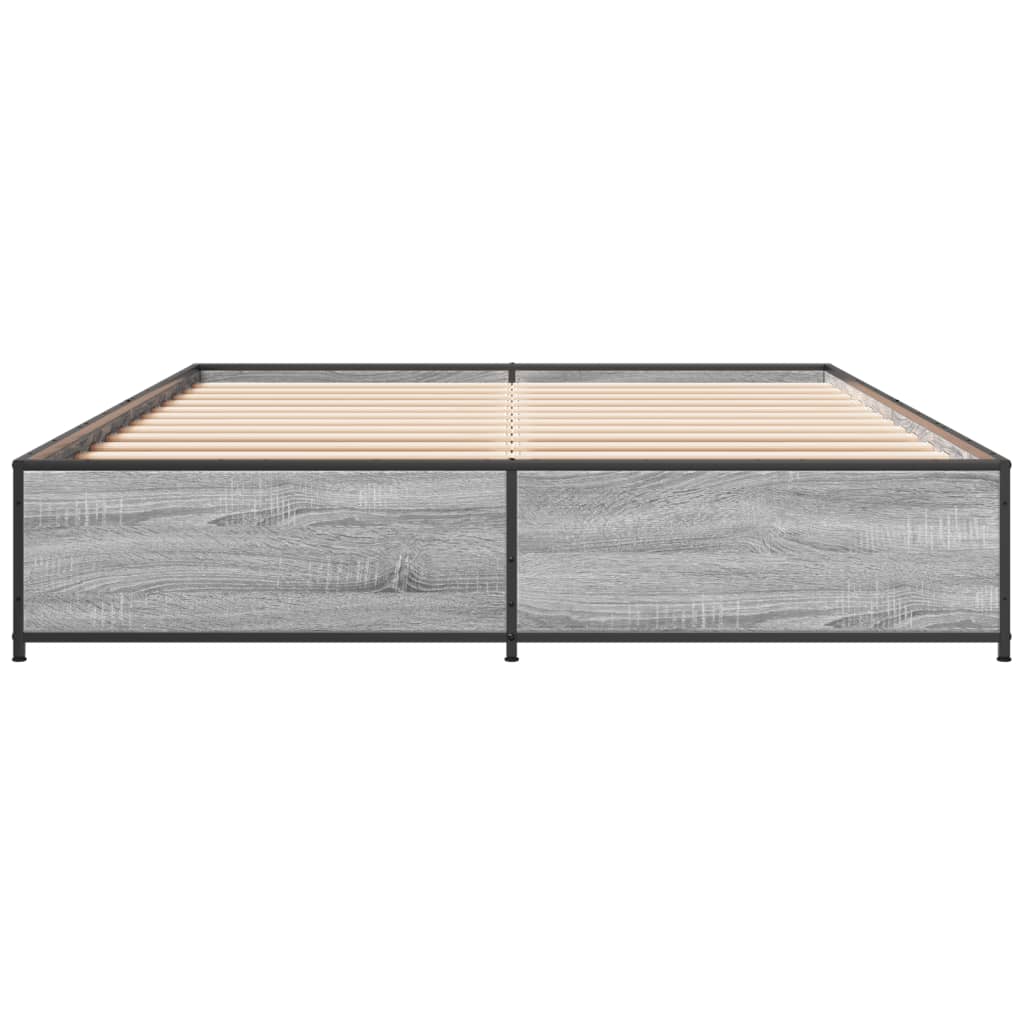 Bed Frame Gray Sonoma 135 x 190 cm Particleboard and Metal