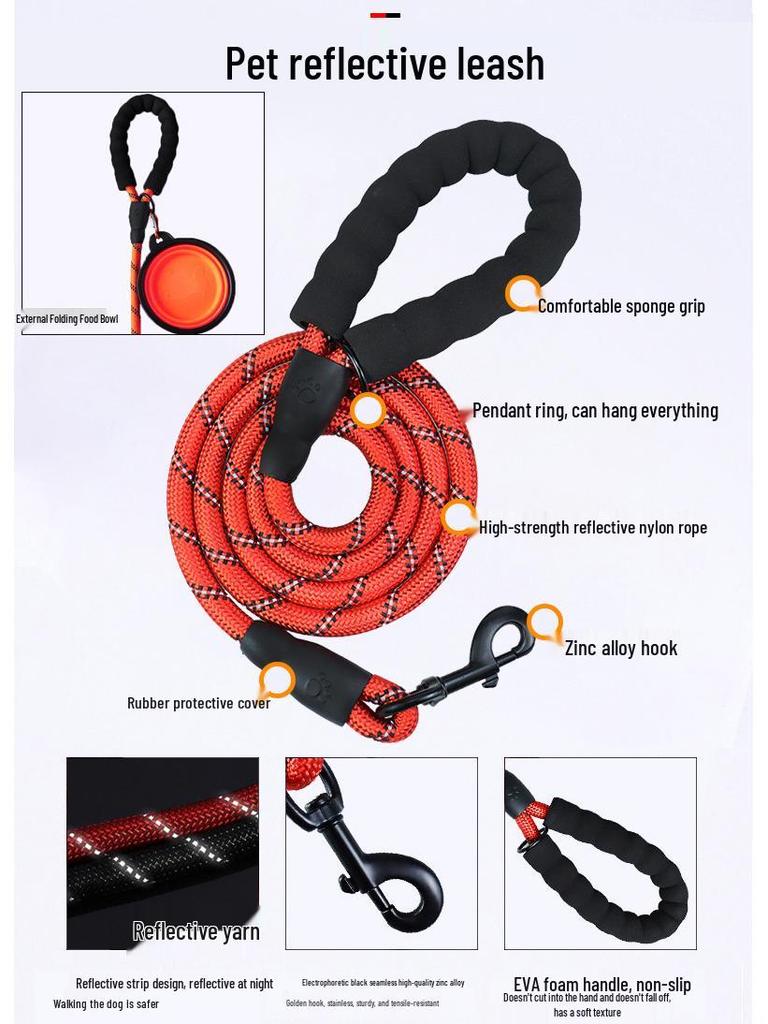 Reflective Rope Dog Leash & Harness for Small, Medium, Large Breeds