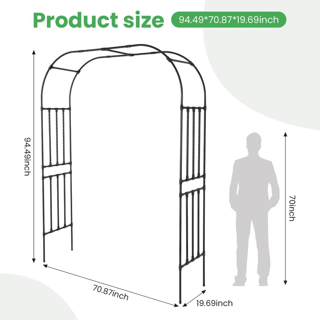 7.87ft Metal Arch Frame for Climbing Plants Garden Arch Metal Trellis for Flower Vines Wedding Bridal Party Decoration