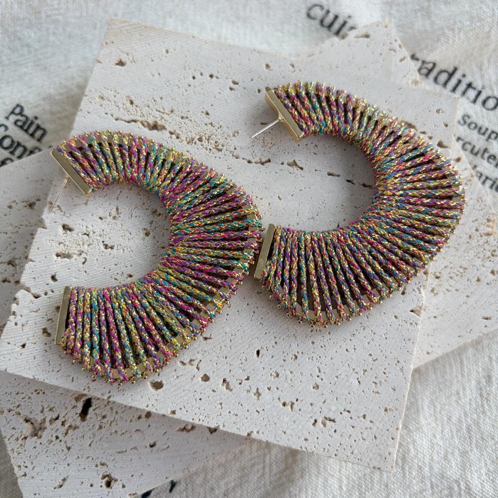 High-End Retro Versatile Ear Cuffs: Colorful Woven Hoops with 925 Silver Studs