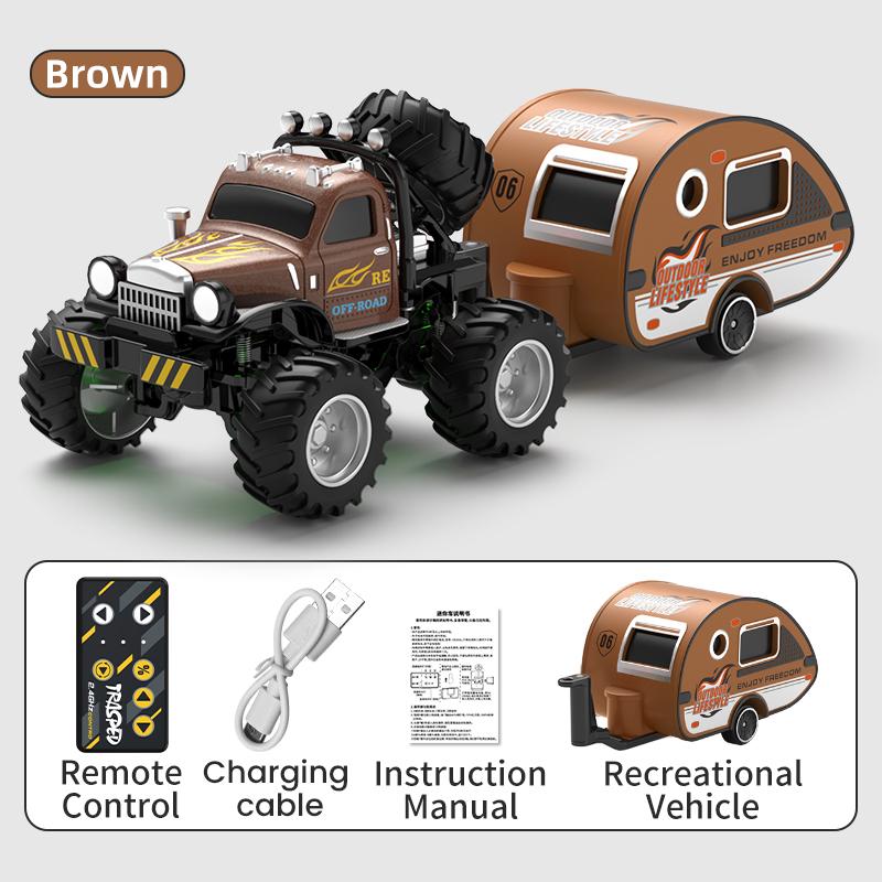 Desktop Mini Rc Car 1/64 Alloy Diecast With Trailer Remote Control Pick-up Trucks Cars For Boys Electric Truck For Kid Gift