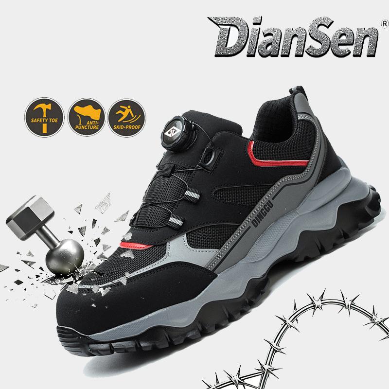 Men'S Rotating Button Steel Toe Safety Shoes Anti Puncture Non-Slip Work Sneakers Air Cushion Indestructible Boots For Industry