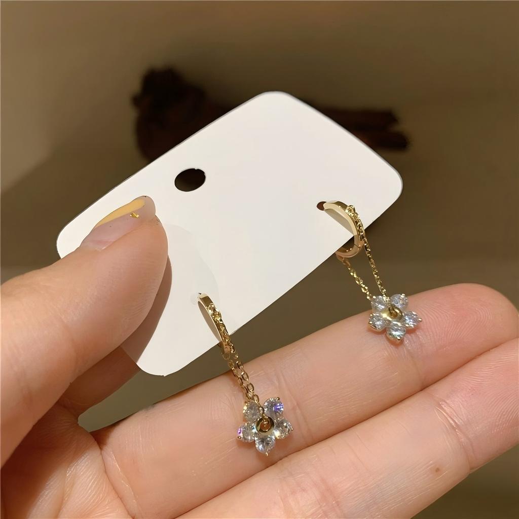 Fashion Jewelry Flower Drop Chain Tassel Earrings 18K Gold Plated 925 Sterling Silver Hoop Earrings Jewelry for Women