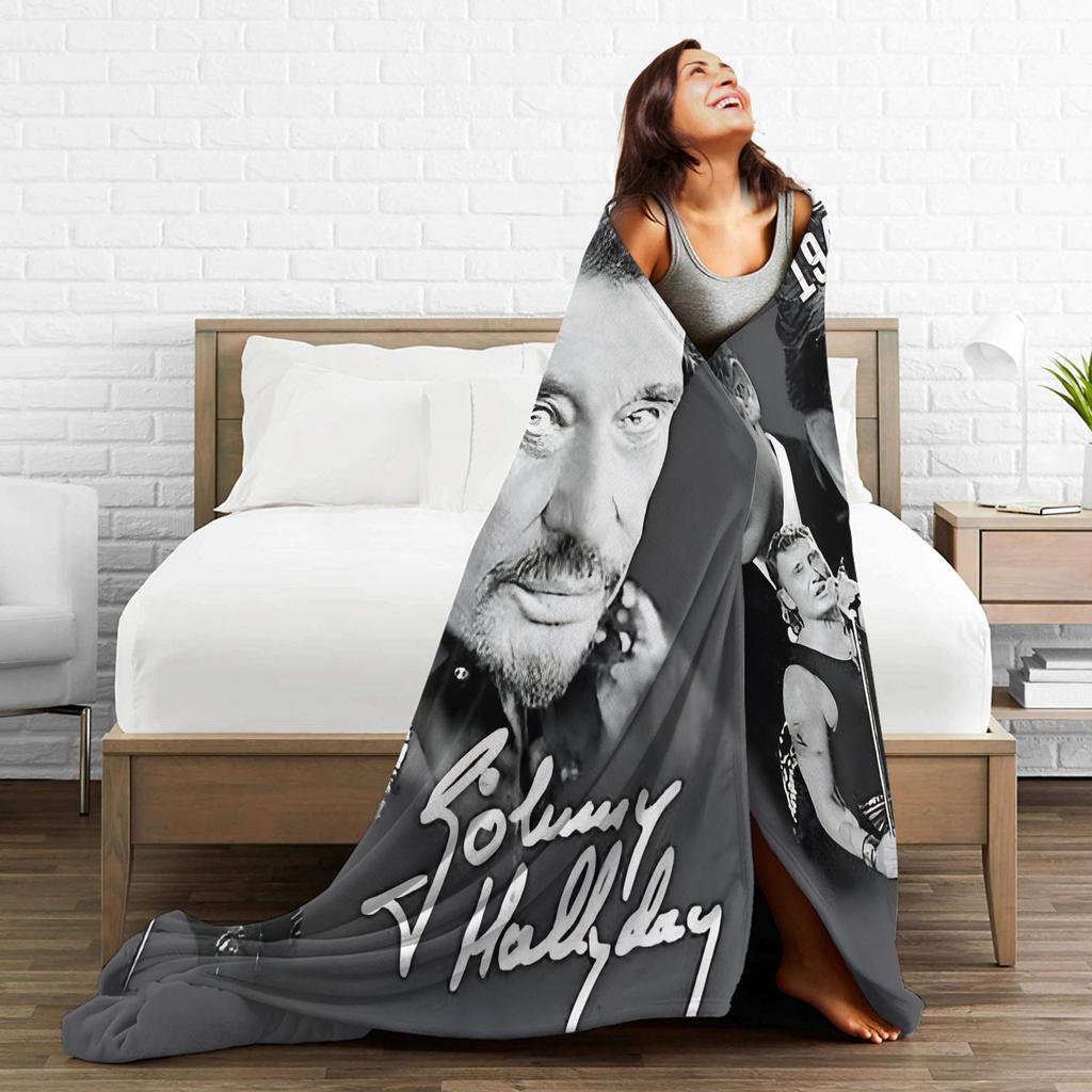 Rock Star Johnny Hallyday Blanket  Camping Flannel Bedding Throws For Couch Bed Soft Custom Quality Bedspread Gift Idea