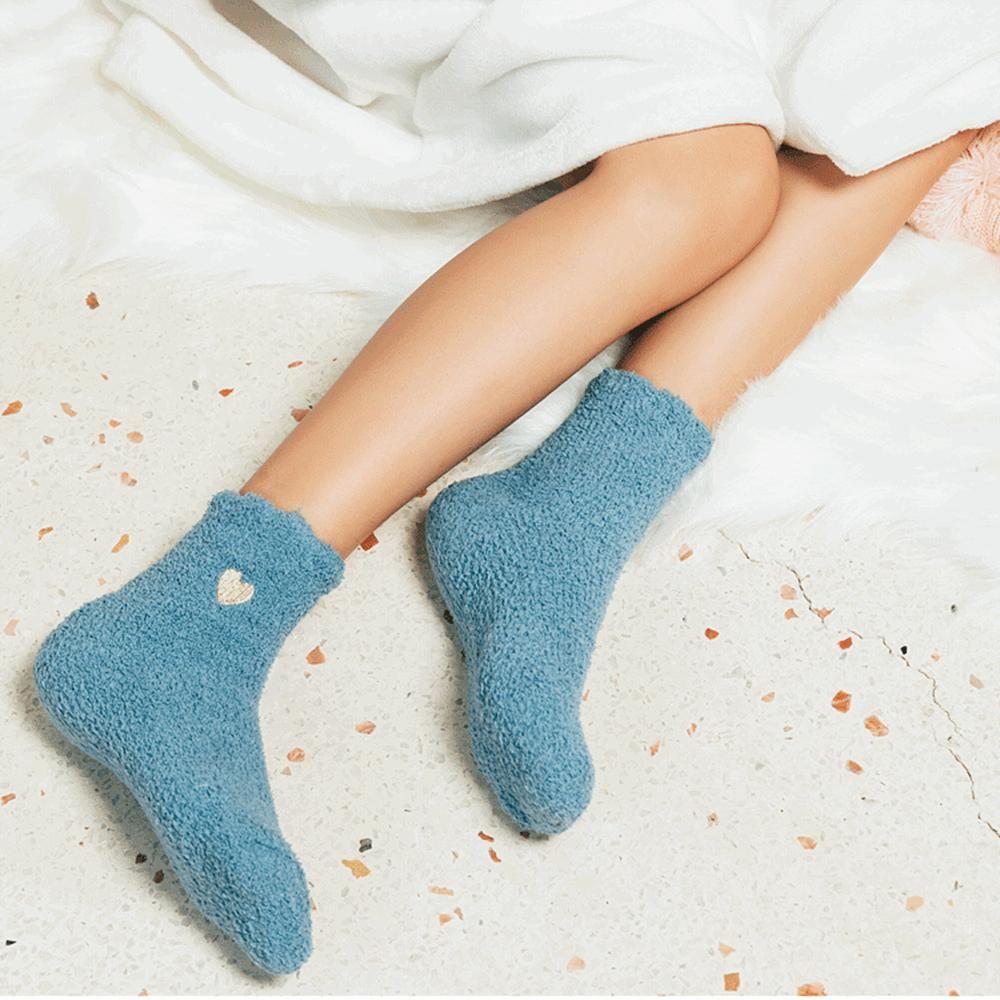 

Girls Solid Color Love Embroidery Coral Fleece Socks Cute Floor Socks Mid-tube Socks Female Hosiery розовый