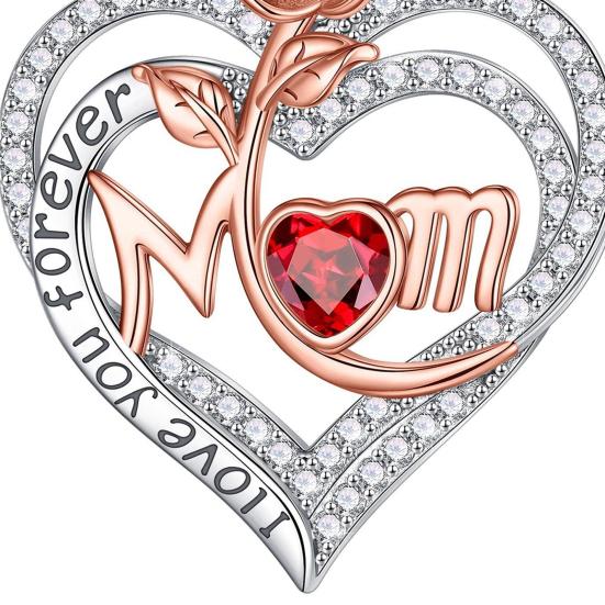 Rose Heart Pendant Necklace with Rhinestones Elegant Alloy Jewelry Lightweight Tarnish-Resistant Shiny Gift for Mother's Day Birthday