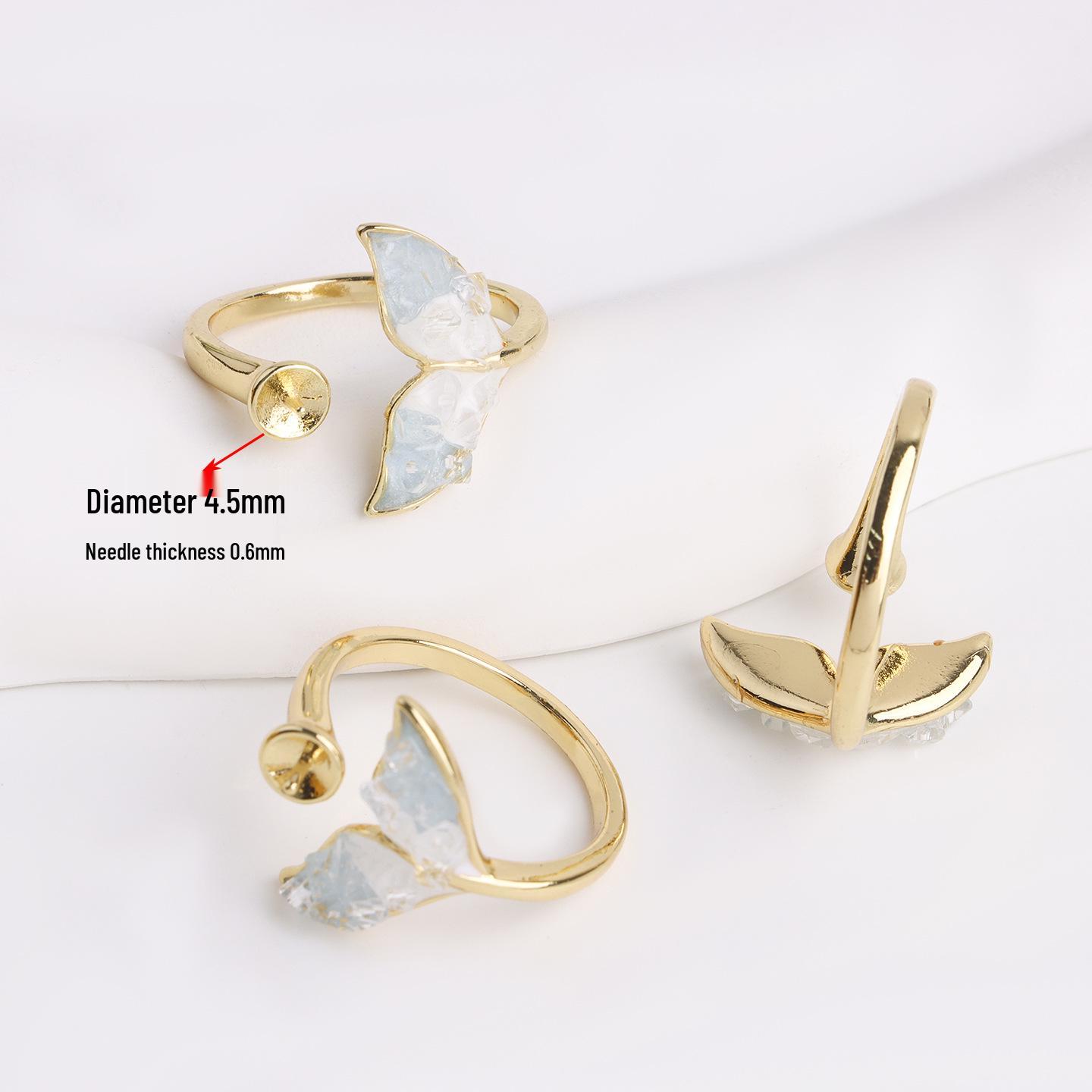 14K Gold-Plated Light Green Crystal Fishtail Adjustable Ring Holder. A355