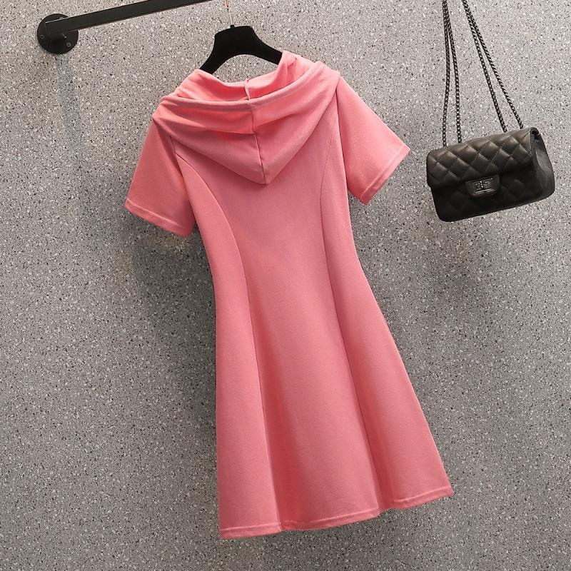 Women's Summer Hooded Dress Short Sleeve A-Line Casual Sports Dress