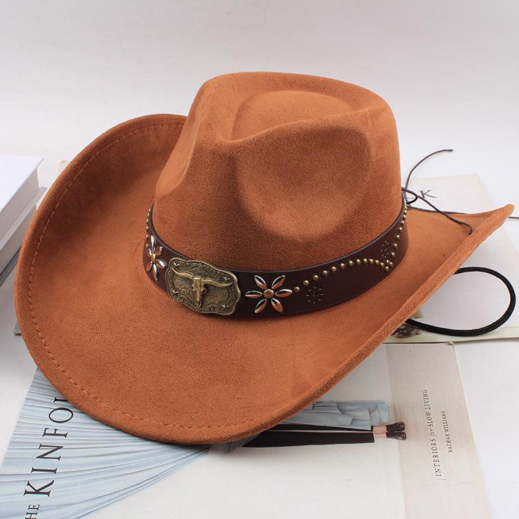 Western Cowboy Style Tibetan Fashion Top Hat Autumn/Winter New Collection Deer Skin Velvet Large Edge Riding Hat