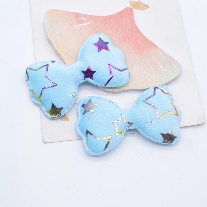 24Pcs 58*35mm Short Plush Bronzing Pattern Bow Appliques for Clothes Hat Sewing Patches DIY Baby Headwear Hair Clips Accessories