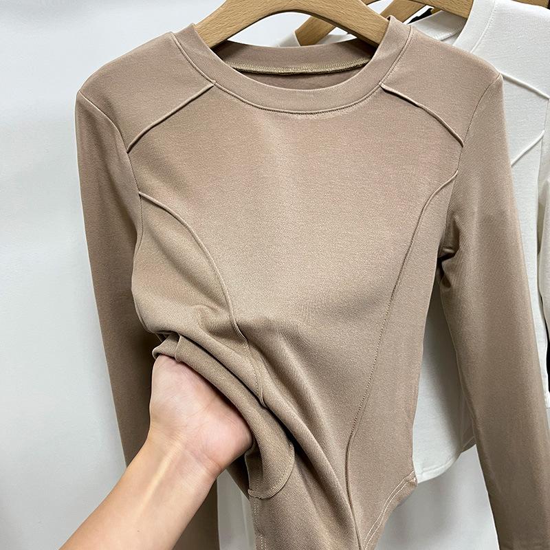 

Европейская осенне-зимняя рубашка с начесом и утолщенной подкладкой, женская футболка с длинным рукавом и правым плечом, женский тонкий бархатный топ узкого кроя XL