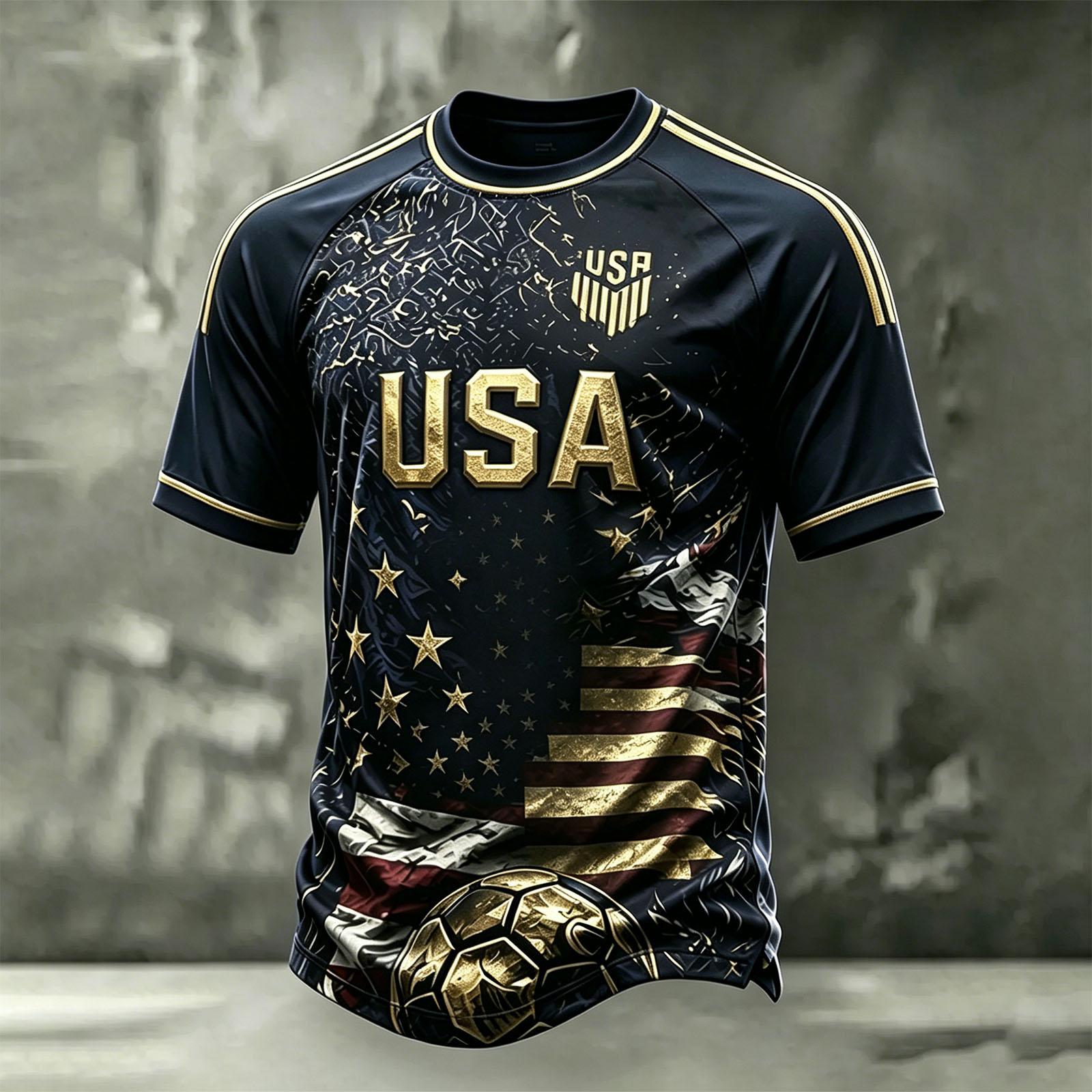 Men s Casual Printed Neck Lightweight Breathable Short Sleeve T-Shirt with Mexico Soccer Graphic L чёрный