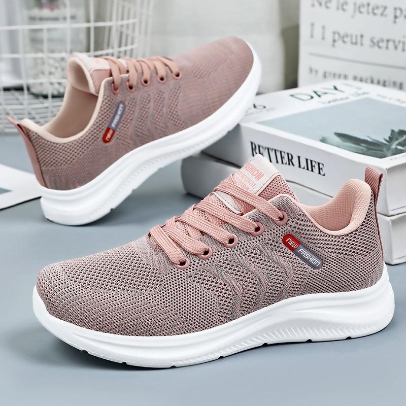 Shoes Women's Shoes New Soft Sole Comfortable Women's Casual Shoes Simple Lace-up Sports Shoes Flying Woven Breathable Mesh Shoes