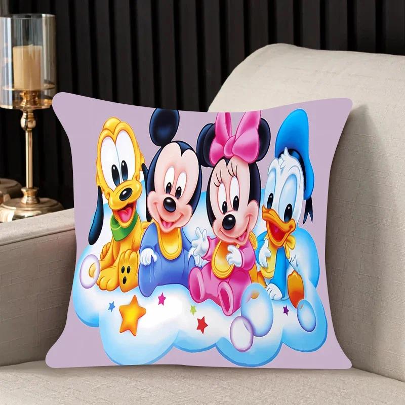 Kissenbezug mit Donald Duck, Minnie und Mickey Mouse für Wohnzimmer, Schlafzimmer, Büro oder Auto, 45 x 45 cm, quadratisch