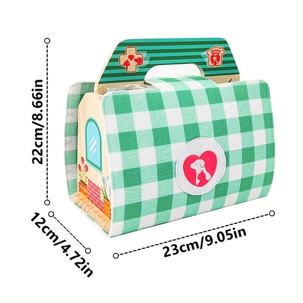 Wooden Pet Vet Hospital Play Sets with Carrying Bag Doctor Kit for Toddlers Pretend Play Animal Toy Gift for Kids Boys Girls