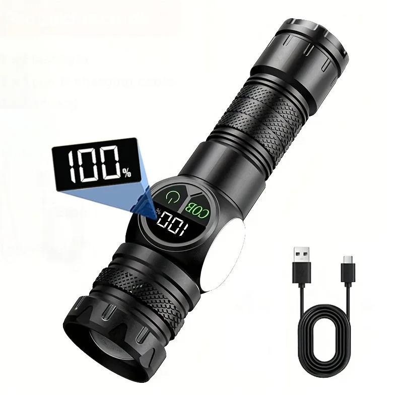 LED+COB Super Bright Flashlight Outdoor Rechargeable Zoom Lantern Emergency High Strong Power LED Flashlights For Camping Hiking