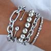 5pcs Simple Punk Silver Color Thick Beads Bracelet Set Vintage Exaggerated Luxury Geometric Design Bangles Vacation Date Jewelry