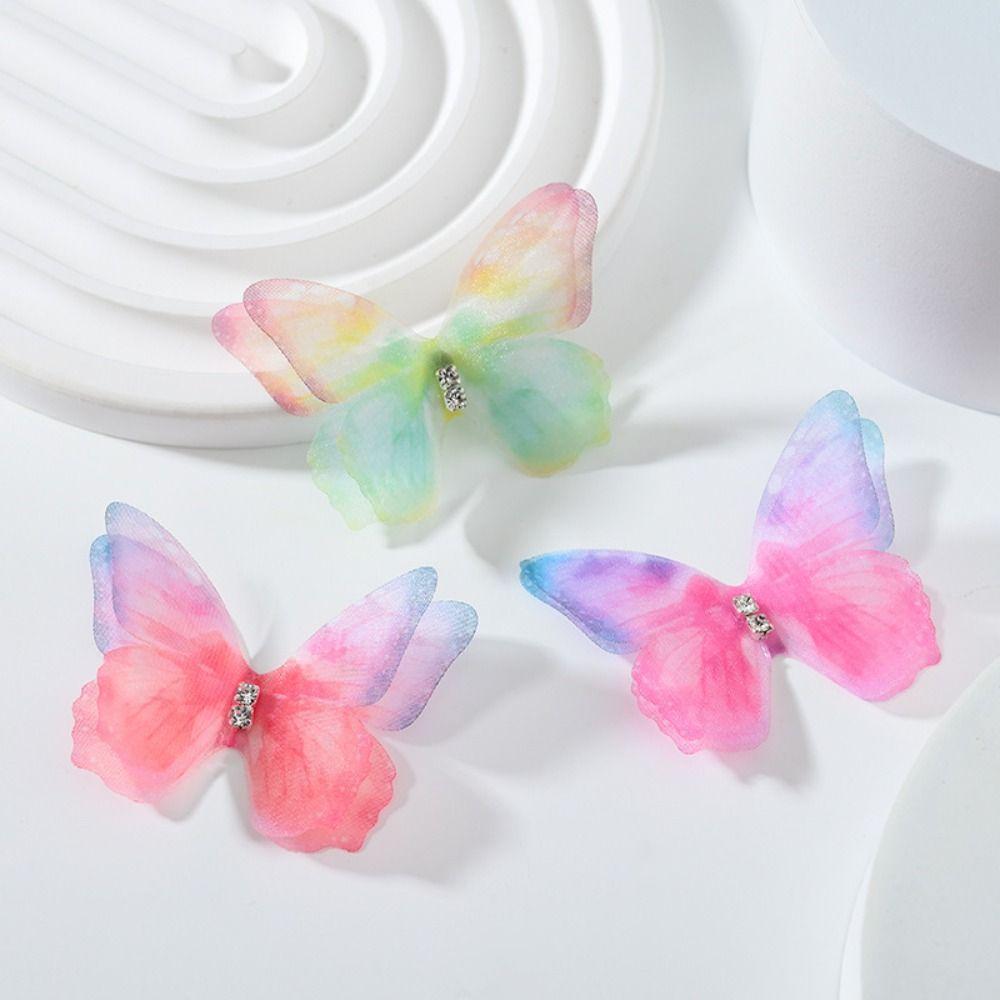 3D Organza Fabric Butterfly Appliques Gradient Color Clothes Sewing Patch  Bridal Hair Accessories
