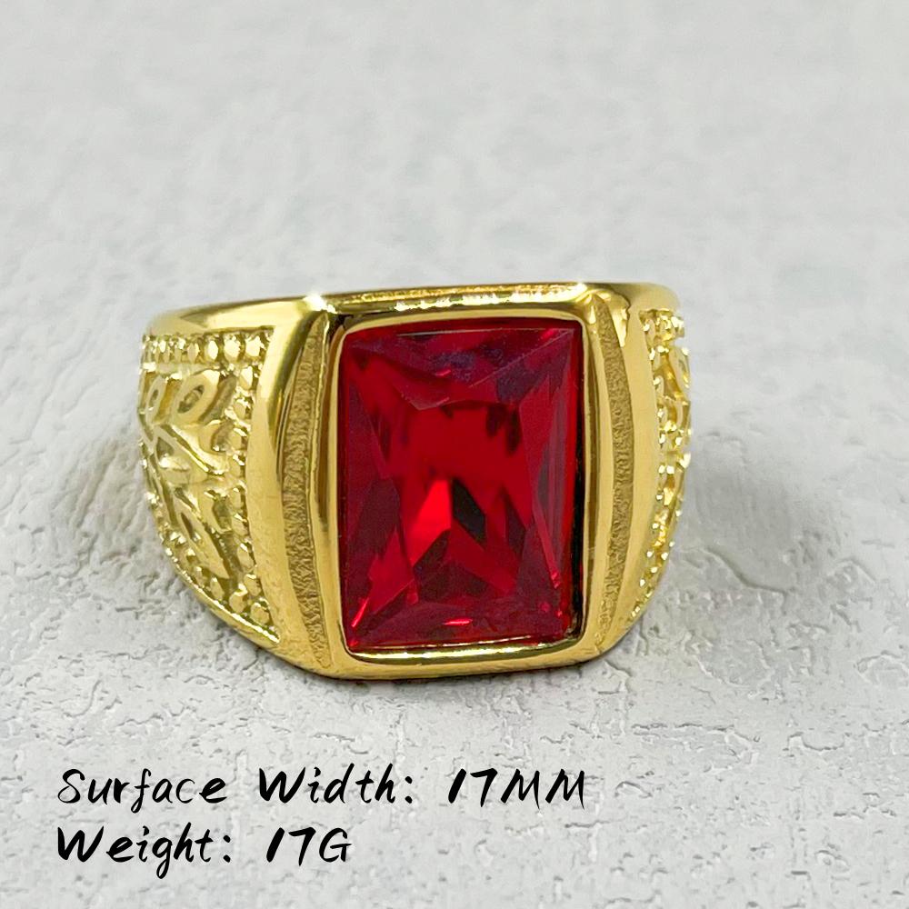 Vintage Gothic Edelstahlringe für Männer und Frauen Gravierte Blumen mit rotem großem Stein Schmuck