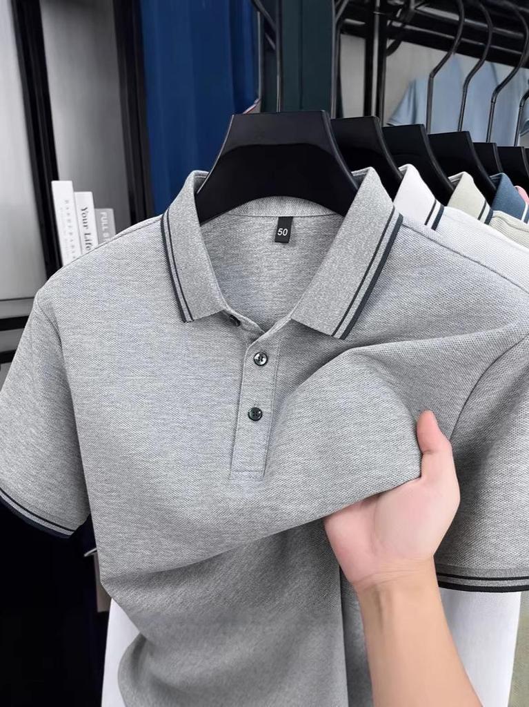 Men's 100% Cotton Short Sleeve Lapel Polo Shirt - 2026 Summer Casual Loose Fashion Top