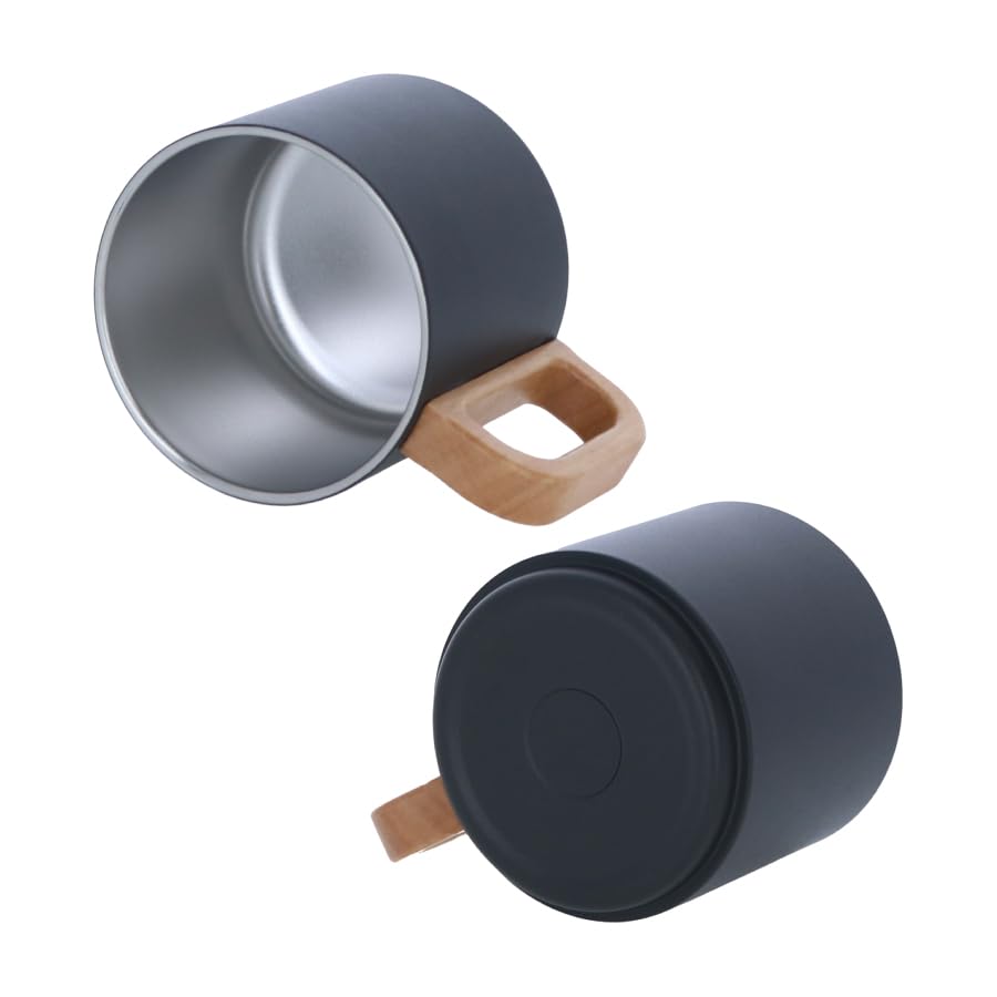 Stackable Wooden Handle Thermo 350ml Insulates Hot Cold Perfect for Camping and Outdoor Activities Mug, Stackable, & Drinks, Unbreakable, (White)