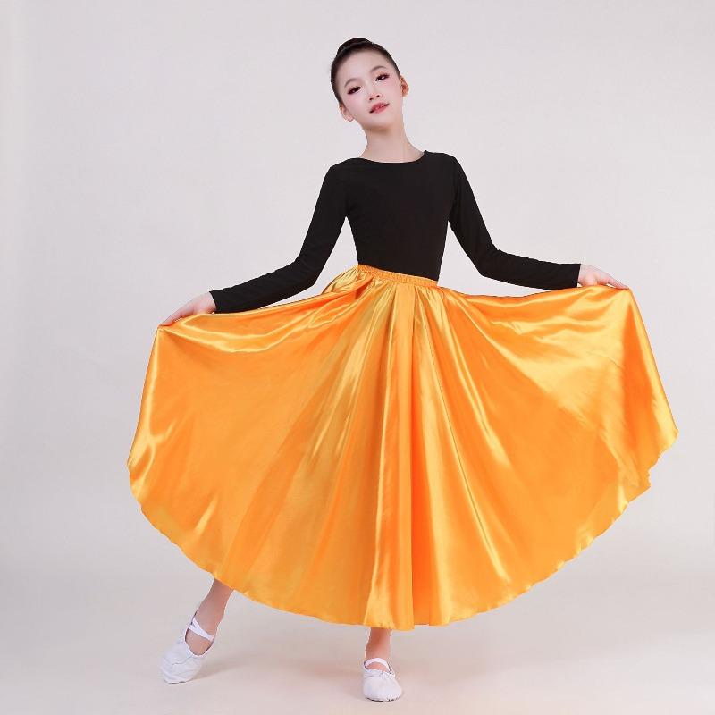 Girls Spanish Flamenco Skirt Big Swing Dance Costume – Kids Ruffled Tiered Performance Skirt for Stage Opening Show