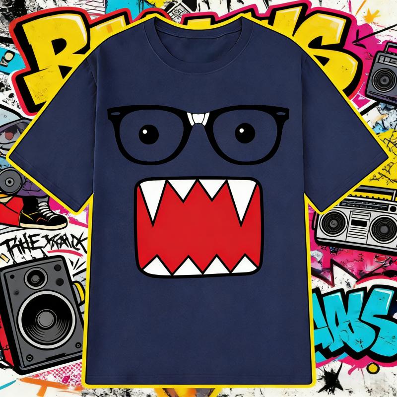 Streetwear Domo Kun Glasses Print Cotton TShirt 2026 Summer Sport Casual Breathable Unisex Plus Size Loose Hip Hop Tops Y2k