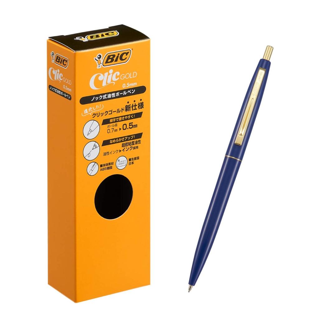 Bic Japan Bic Click Gold Ballpoint Royal Blue 12 CFCGRBL05BLKJ Pen, 0.5, Oil-Based, Black, Smooth, Barrel, Pens,