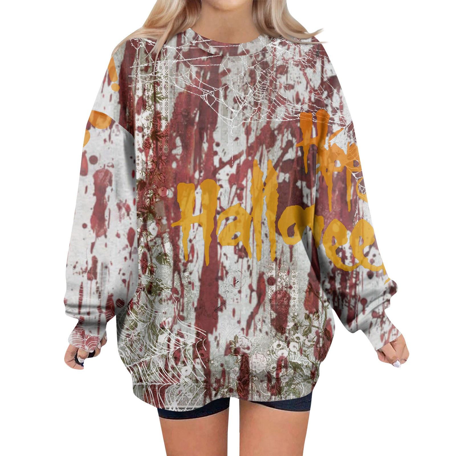 

Женские свободные свитера, толстовки, флисовые принты на Хэллоуин, свитера с длинным рукавом, зимние осенние наряды S белый