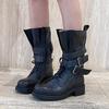 Cowhide niche leather retro mid-range western boots women's thick heel handsome locomotive boots Martin boots thin knight boots