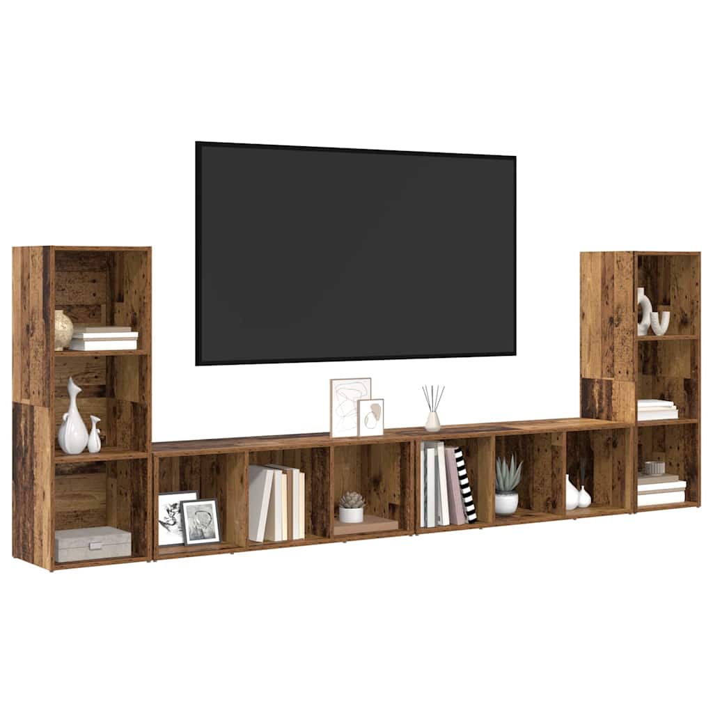 TV Cabinet Set 4 Pcs Reclaimed Wood Look 37 X 35 X 107 Cm Engineered Wood