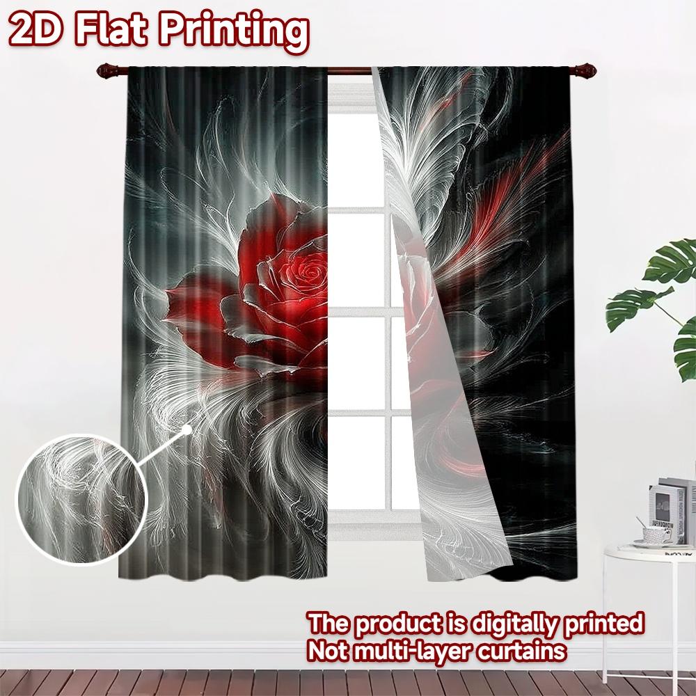 2D flat printing 2pcs Curtain Window Curtains Mystical Red Rose Art Digital Printed Polyester Drapes Holiday Decorations Perfect
