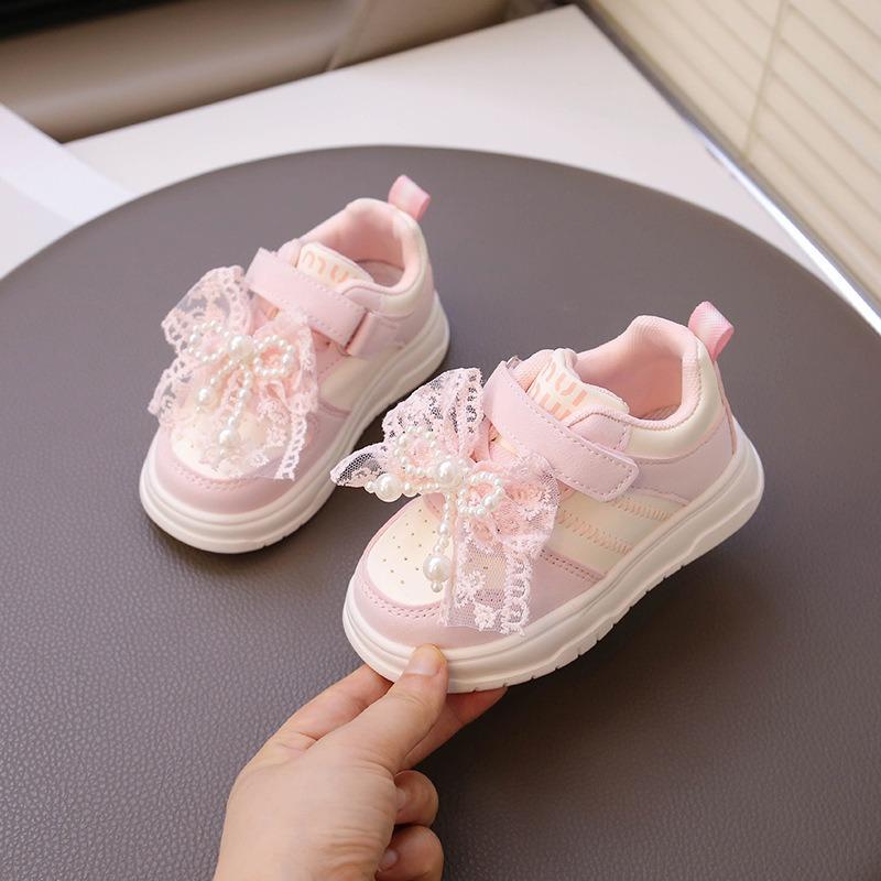 Girls Princess Bowknot Versatile Non Slip Soft Sole Lightweight Kids Sport Sneakers
