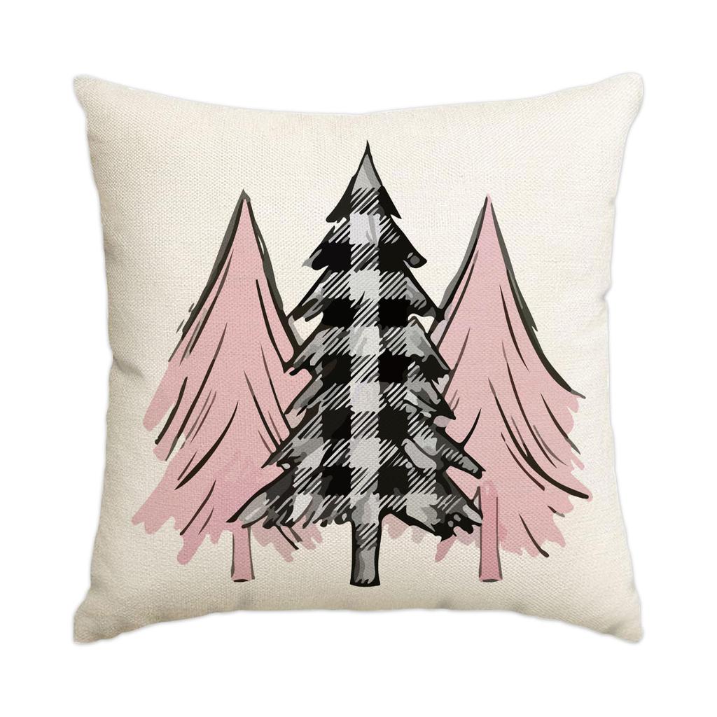 1/4Pcs Christmas Pillow Cover, Pink Printed Cushion Cover, Farmhouse Decorative Sofa, Christmas Decoration (Without Pillow Core)