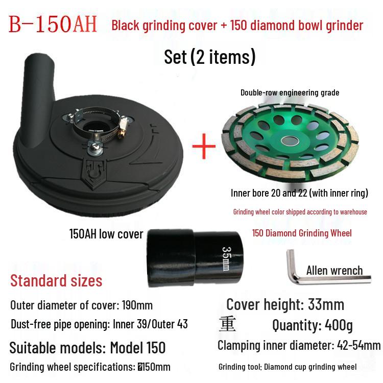 6-Inch Dustless Angle Grinder Vacuum Cover for Concrete and Stone Grinding