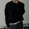 Men's Solid Color Round Neck Knit Sweater - Warm, Thick, and Versatile for Spring and Autumn