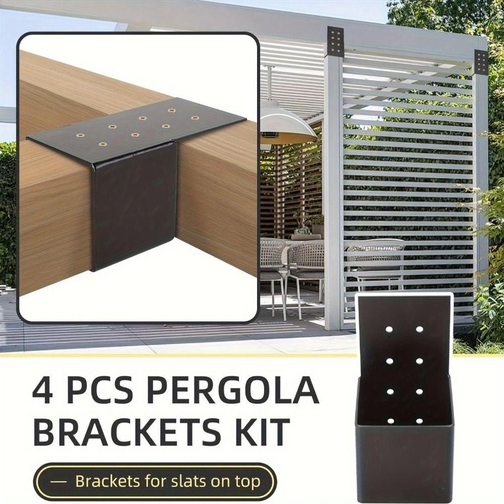 Durable Black Pergola Bracket Wall Mounted Durable Deck Railing Connector Metal Heavy Duty Pergola Accessories Outdoor